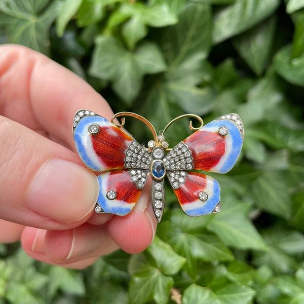 Red, White, and Blue Enamel Flower Brooch - Vintage Renude