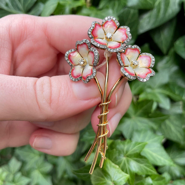 John Apel Rose, Blue and Green Enamel Butterfly Brooch