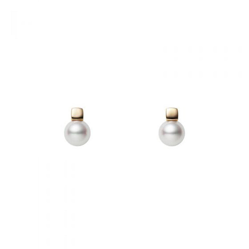 Mikimoto White Akoya Cultured Pearl Stud Earrings - 18K Yellow Gold