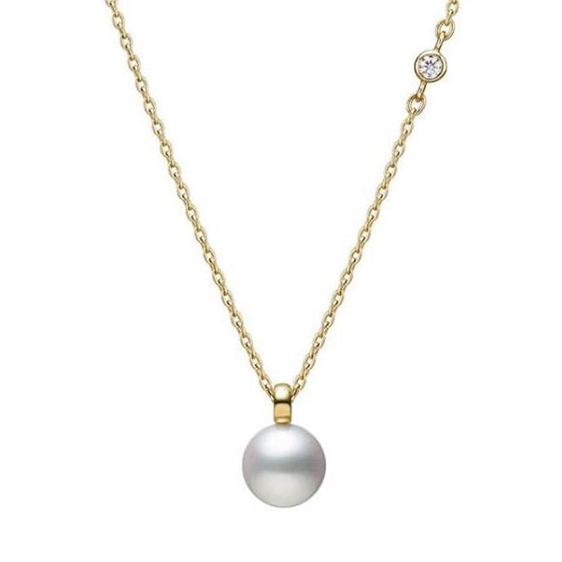 Mikimoto White Akoya Cultured Pearl and Diamond Pendant - 18K Yellow Gold