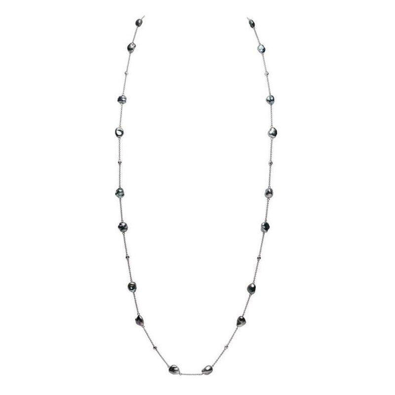 Mikimoto Black South Sea Cultured Pearl Station Necklace - 18K White Gold