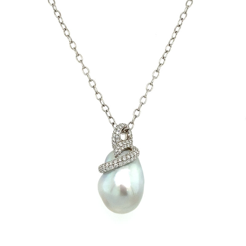 Mikimoto White South Sea Baroque Cultured Pearl and Diamond Pendant ...