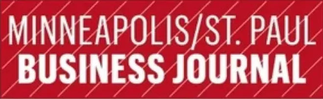 'Minneapolis/St. Paul Business Journal logo on a red background'
