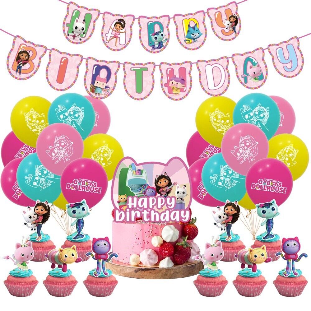 gabby's dollhouse Balloon Happy birthday KID banner party set decor ca ...