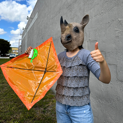 wod the rhino playing with a kite fun funny outdoors summer spring