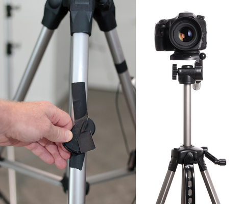 A camera tripod using gaffers tape to hold and be stiff