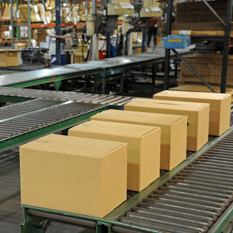 Boxes in a conveyor