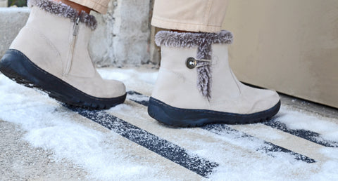 Winter Boots on top of Anti Slip Tape and Snow