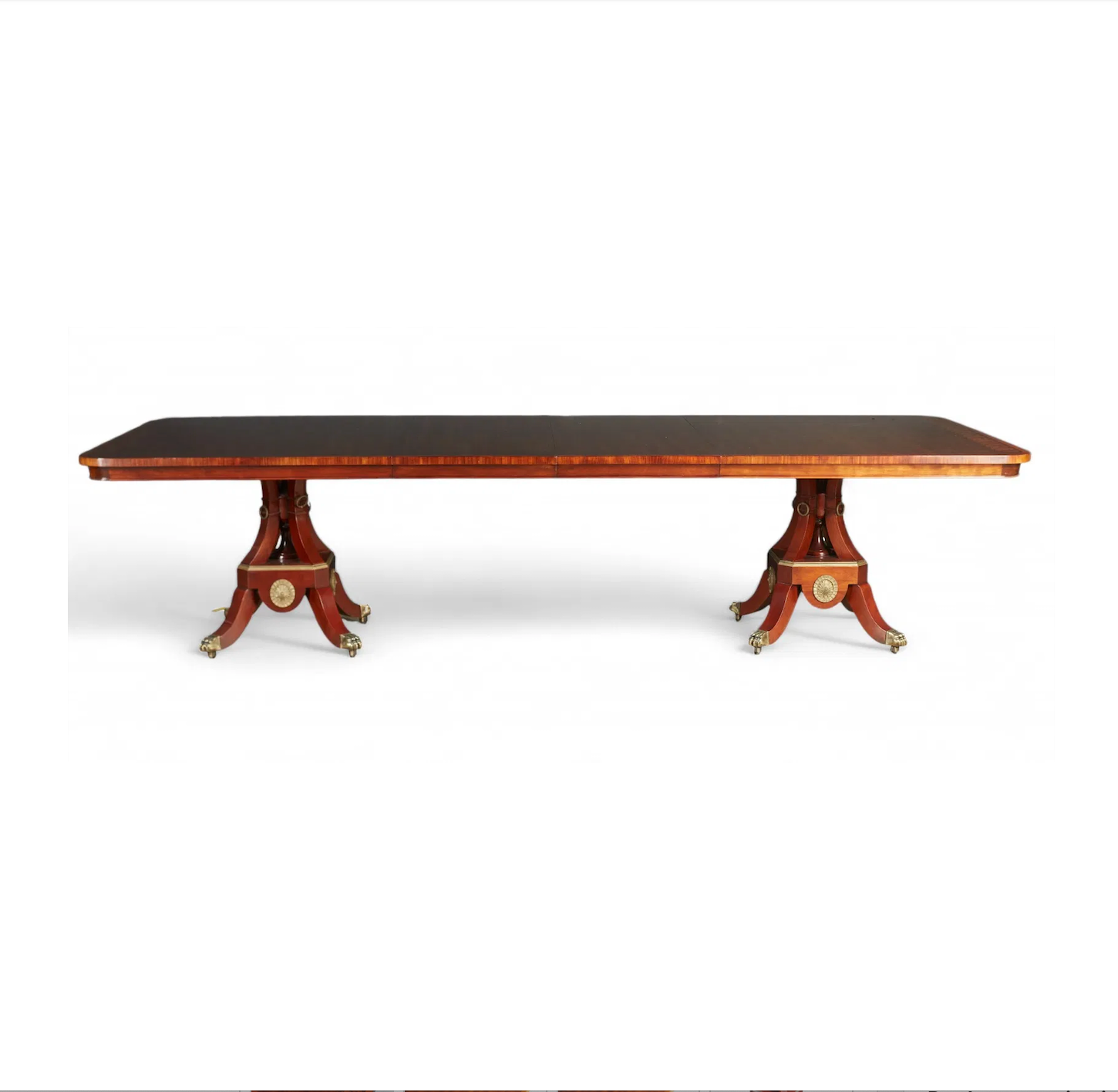 AF1-057: John Widdicomb Neoclassical Pedestal Inlaid Mahogany Extension Dining Table 20th Century