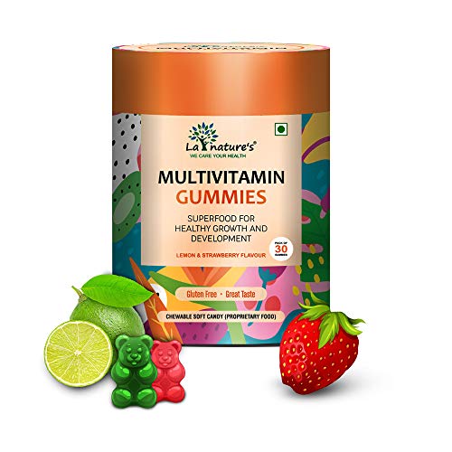 La Nature's Multivitamin Gummies with Essential Nutrients (Vitamin A, C, D, E, B12) for Kids- Lemon & Strawberry Flavour - 30 Gummy