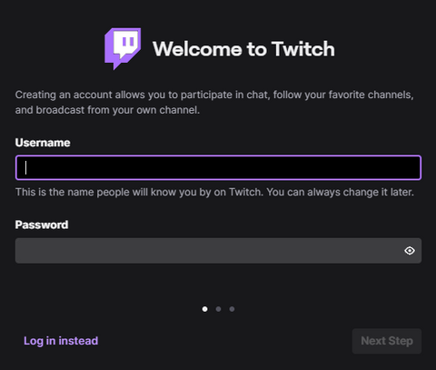 sign up on twitch