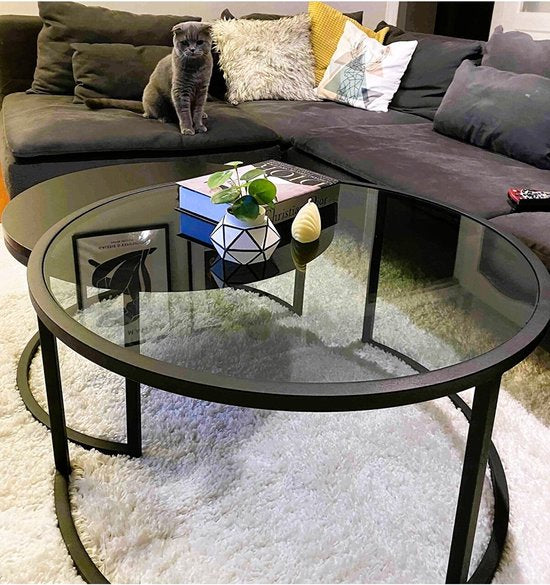 Moderne salontafel in rookglas met zwarte metalen frame - Rookglas - Z