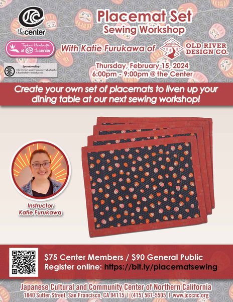 placemat set sewing workshop at JCCCNC with Old River Design Co. on February 15, 2024