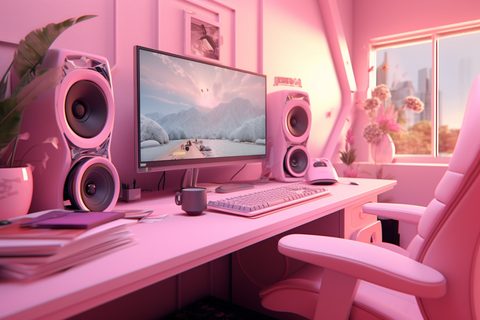 Accentuated lighting is one of the cutest computer setup ideas