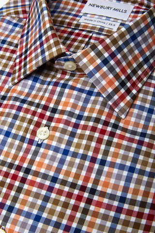 Close up of fabric of multi checks twill dress shirt