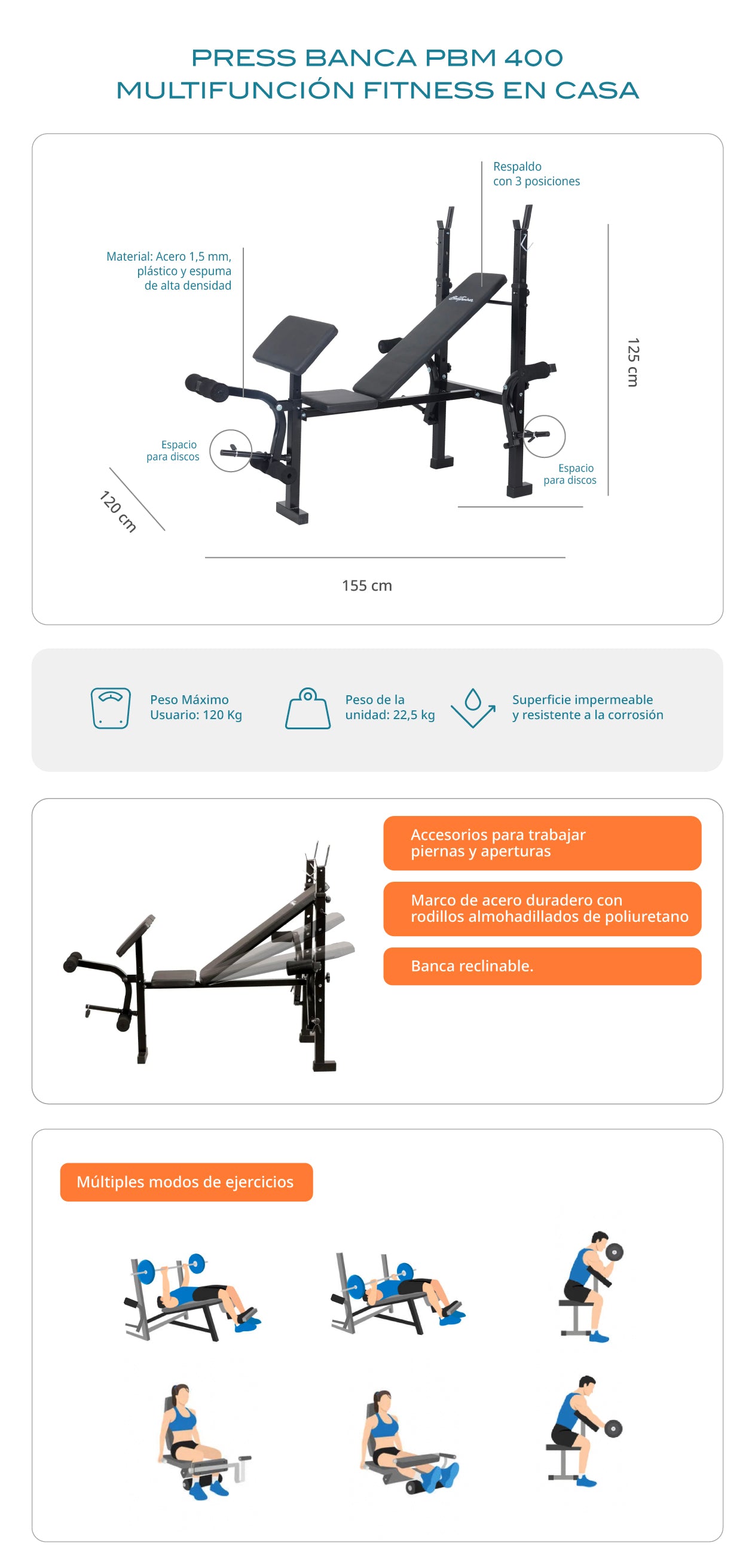 Press Banca Pbm 400 Multifunción Fitness En Casa – BodyTrainer CL