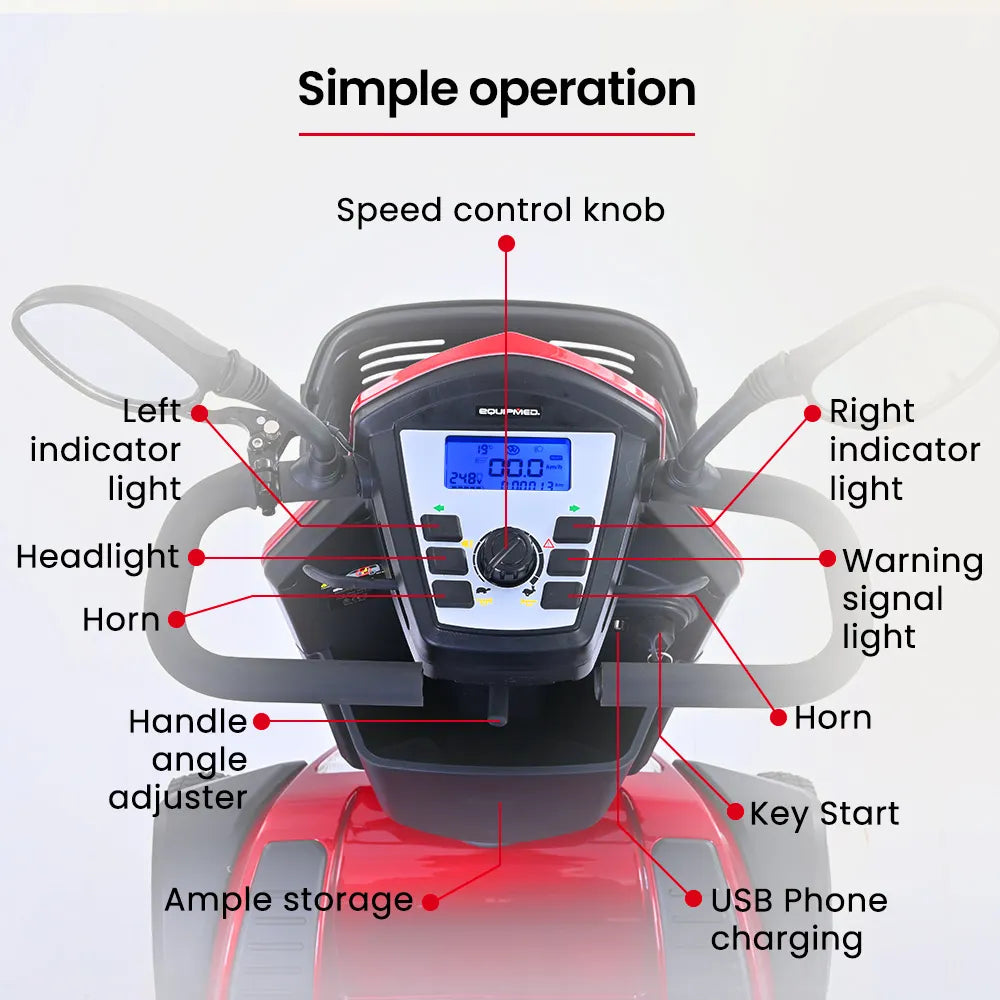 Heavy Duty Electric Mobility Scooter Intuitive Controls