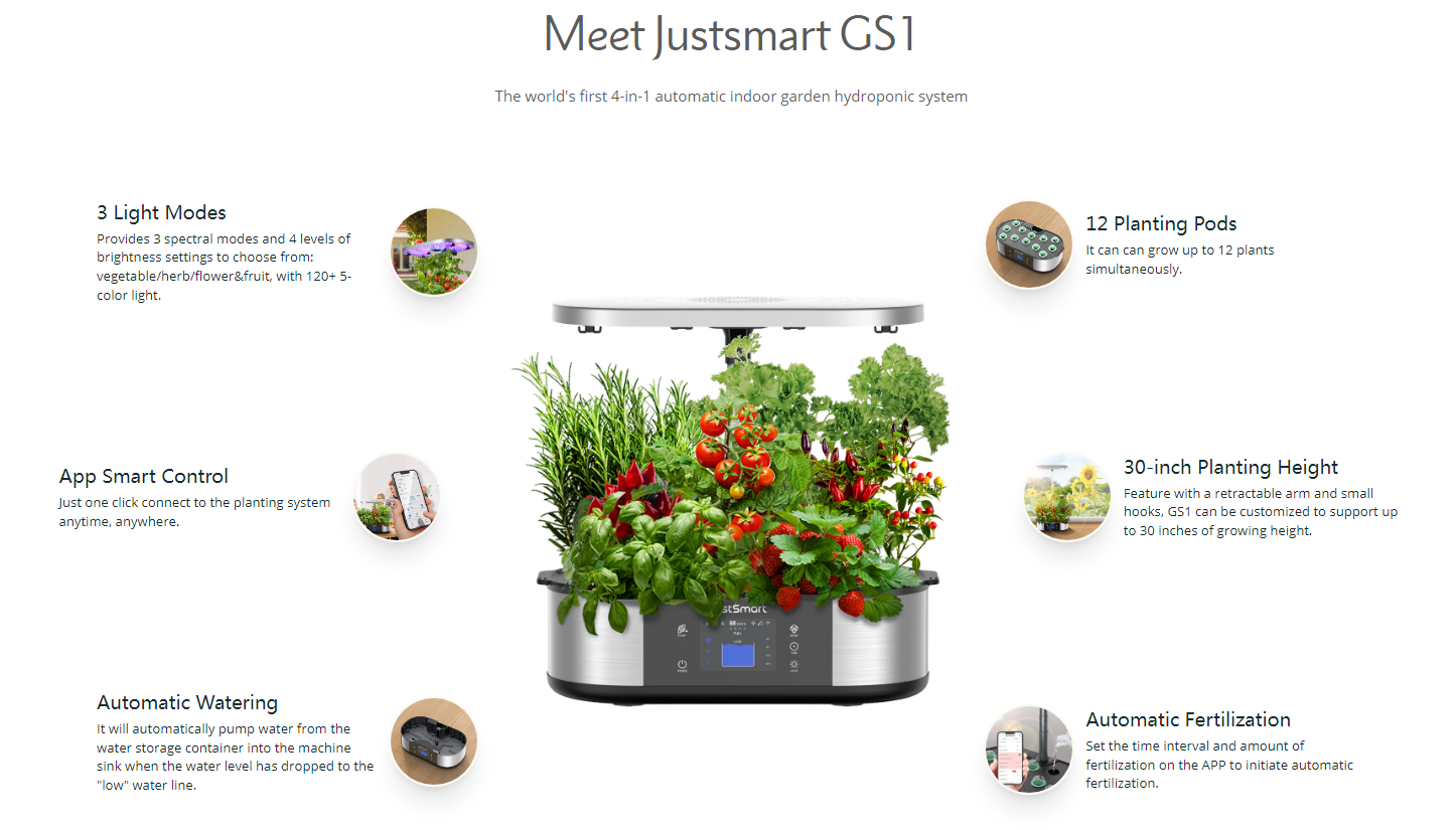 JustSmart GS1 Basic 4-in-1 Automatic Hydroponic Growing System for Indoor Garden