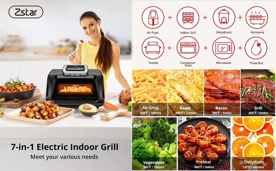 ZSTAR Air Fryer GZ01 7-in-1 4QT Smokeless Electric Air Grill US Plug
