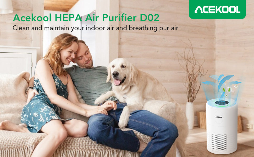 ACEKOOL Air Purifier D02 H13 HEPA Filter 3 Fan Speeds Air Purifier