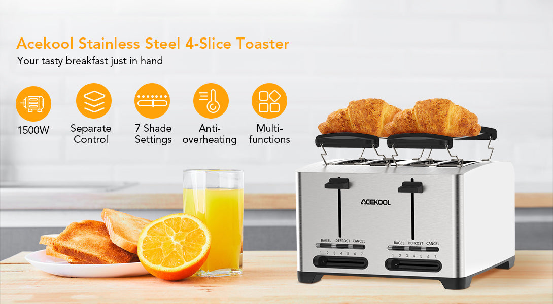 A Brand New Acekool Toaster TA1: Stainless Steel 4 Slice Toaster