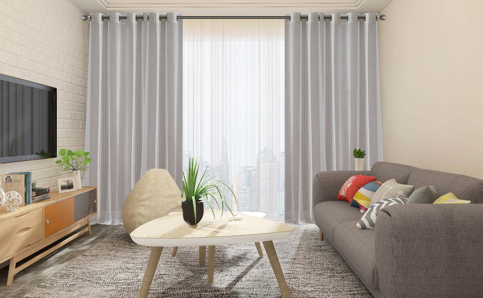 CAROMIO 52inch Sheer Curtains for Living Room Bedroom - Beige