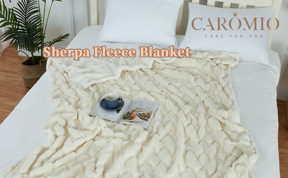 CAROMIO Sherpa Fleece Soft Plush Jacquard Fluffy Throw Blanket