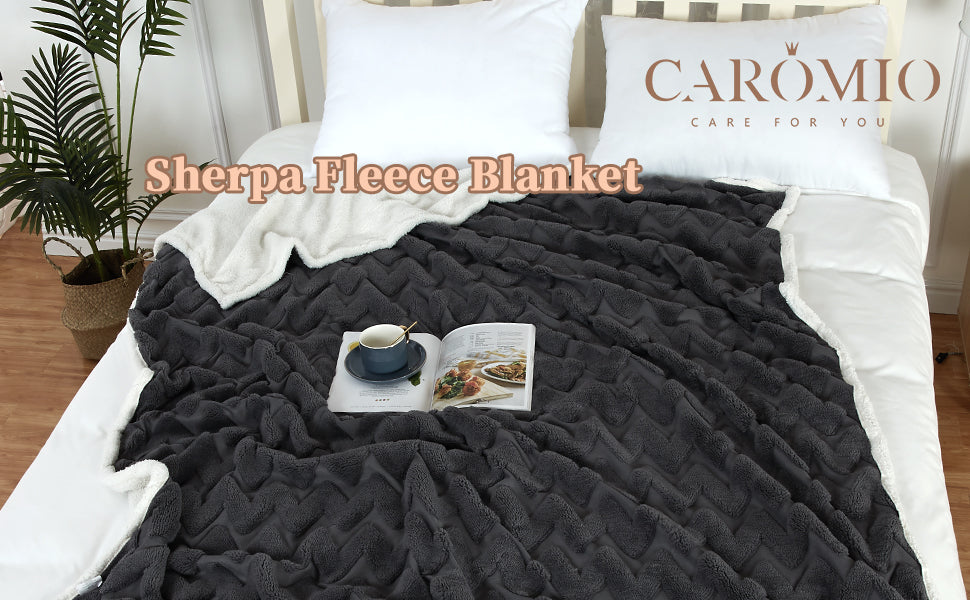 CAROMIO Sherpa Fleece Soft Plush Jacquard Fluffy Throw Blanket