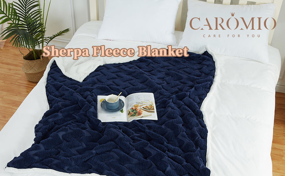 CAROMIO Sherpa Fleece Soft Plush Jacquard Fluffy Throw Blanket