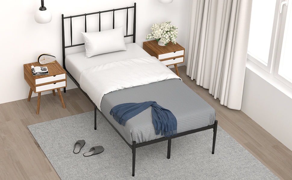 IDEALHOUSE Twin Size Metal Platform Bed Frame with Headboard