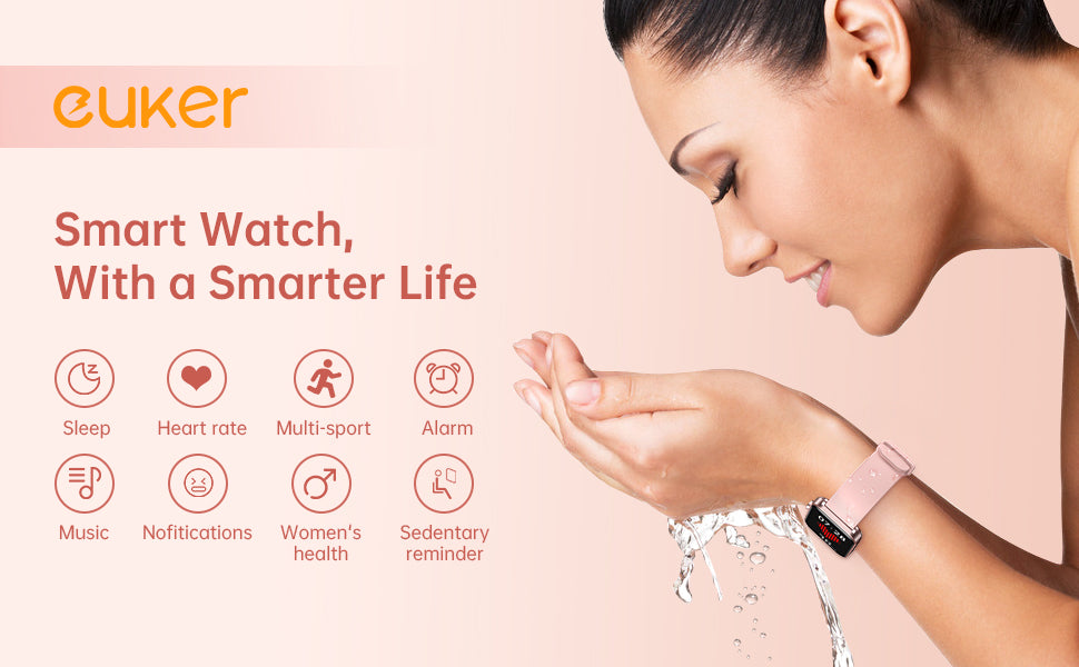 EUKER Smart Watch 1.69 inch Full Touch Screen Fitness Tracker Pink