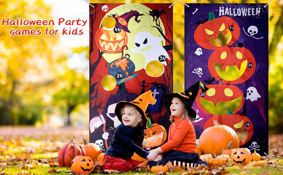 Halloween Toss Game Banner with 4 Bean Bags,Dark Ghost and Pumpkin Bean Bag Party Games,Indoor and Outdoor Bean Bag Toss Game,Halloween Party Game-Birthday Party Decorations for Kids and Adults