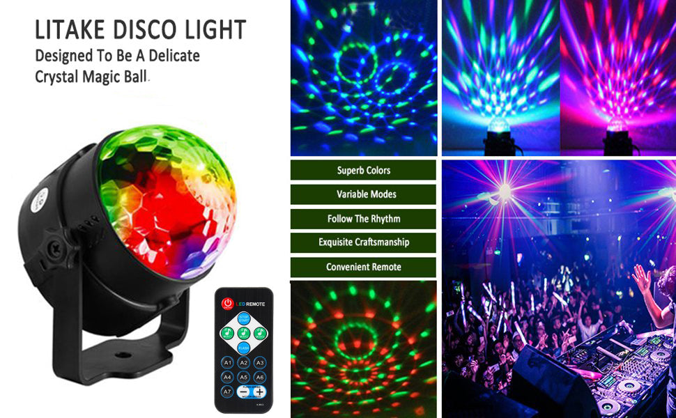 Litake 2Pcs Party Disco Ball Lights Sound Activated Strobe with Remote