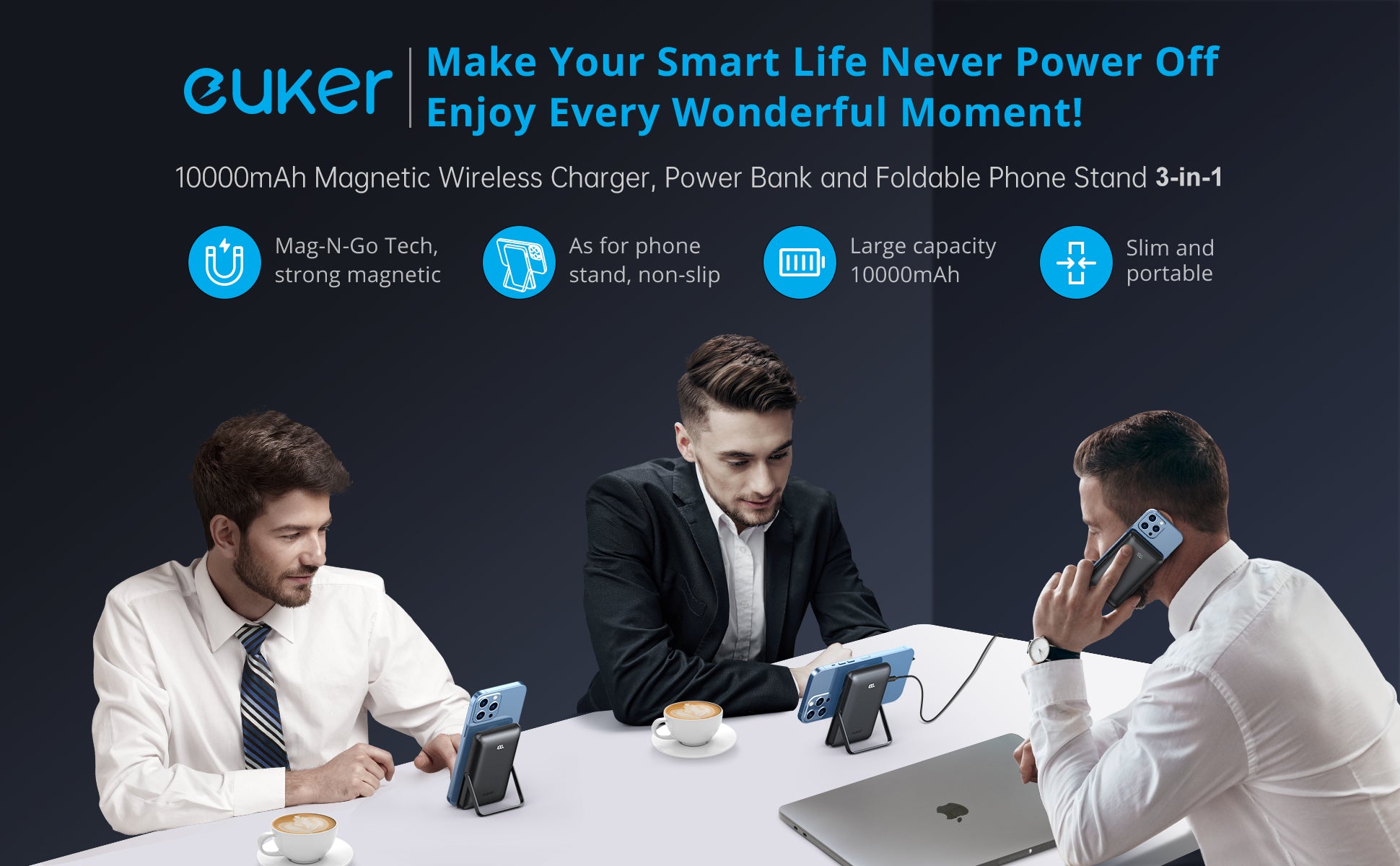 EUKER Wireless Portable Charger Magnetic Power Bank 10000mAh