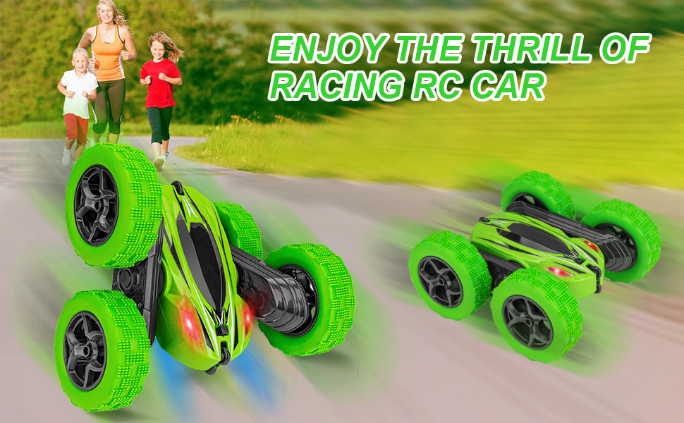 THINKMAX Remote Control Car 1165A RC Stunt Car Toy Double Sided 360 Rotating Vehicle Green