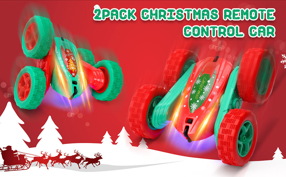 THINKMAX 2Pack RC Stunt Car High Speed Remote Control Car for Xmas Green+Red