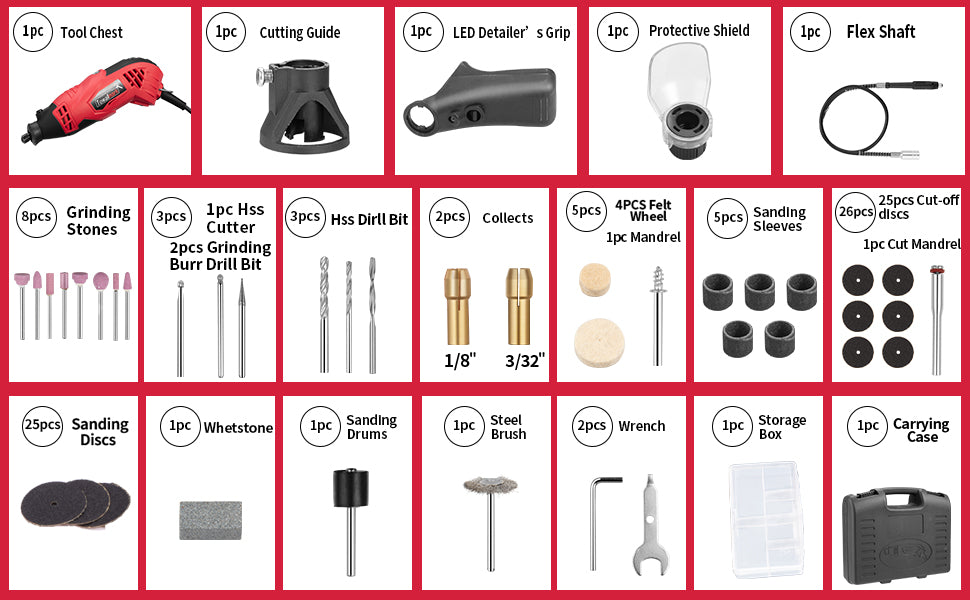 TOWALLMARK 88pcs Rotary Tool Kit 1.5Amp Variable Speed with Flex Shaft DIY Projects