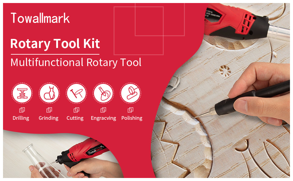 TOWALLMARK 88pcs Rotary Tool Kit 1.5Amp Variable Speed with Flex Shaft DIY Projects