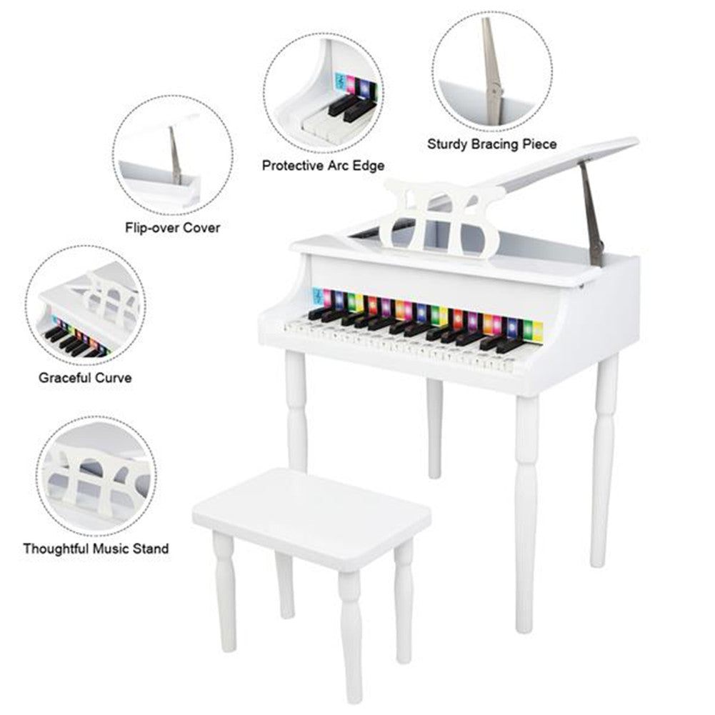 YIWA Children 30-key Wooden Piano with Music Stand 49*50.5*48.5cm White