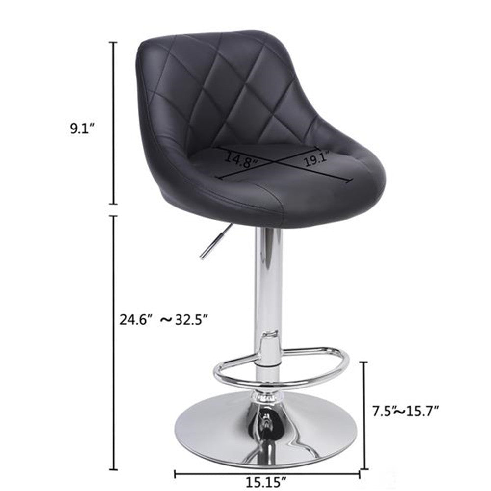 ALICIAN 2pcs Shell Back Adjustable Swivel Bar Stools PU Leather Black