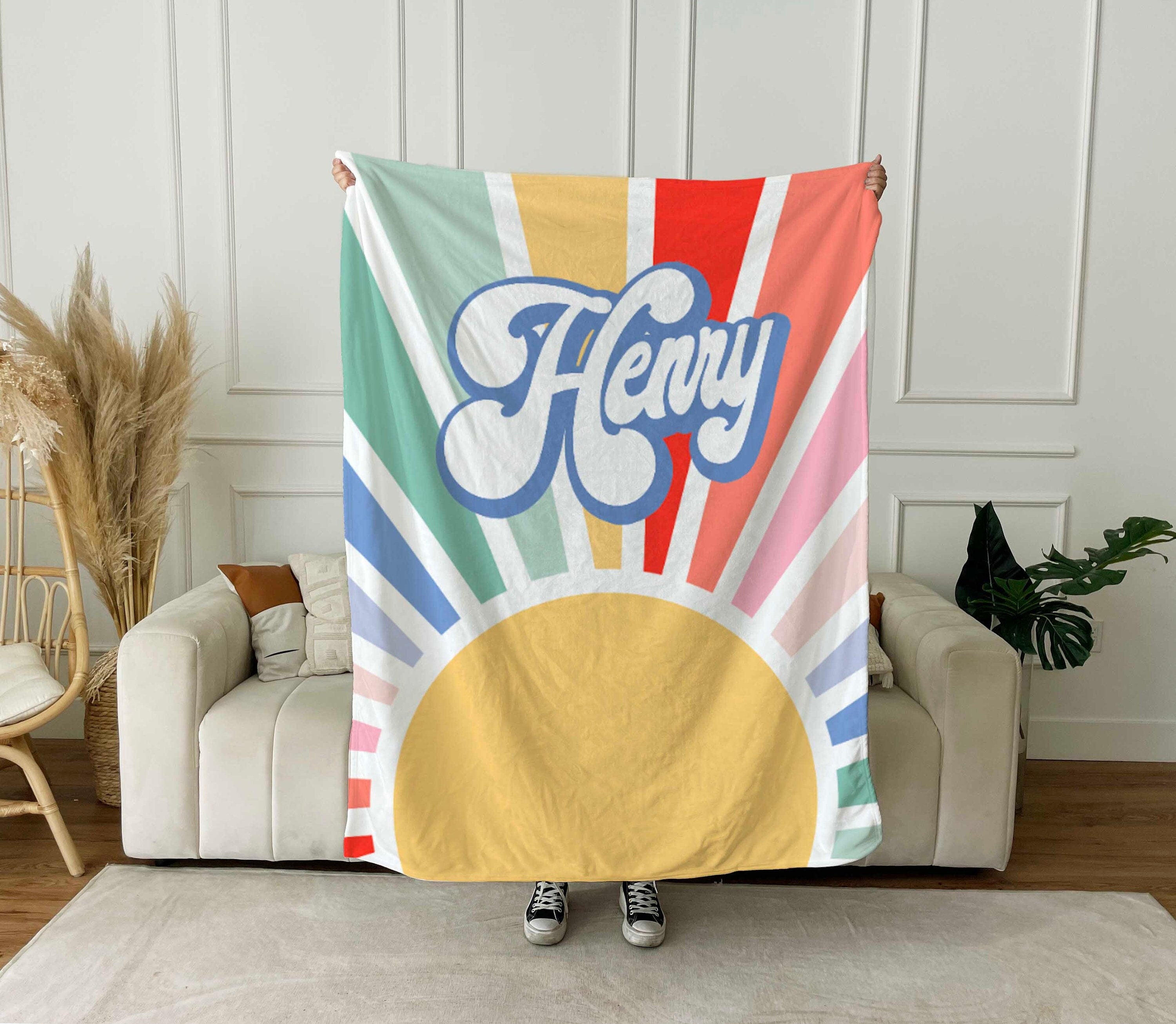 Groovy RETRO Style Personalized Blanket Personalized Name Blanket Custom Blanket With Name Outside Birthday Vacation Gift