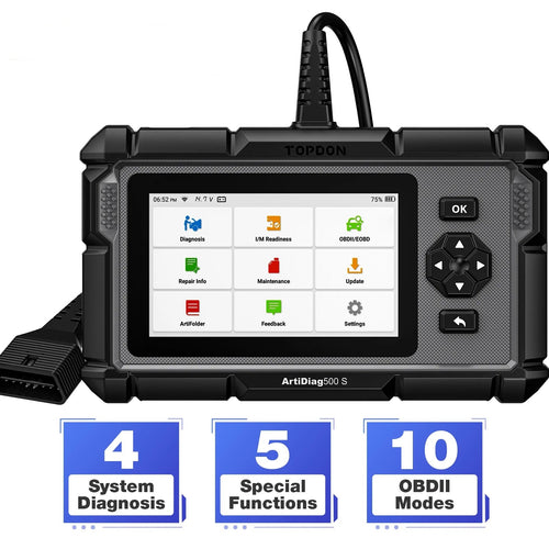 TOPDON ArtiLink500B OBD2 Diagnosis Coche + Comprobador de Baterias 2 en 1,  Prueba de Batería/Arranque/Carga, Herramienta de Diagnóstico Automotriz  Multifuncional con Función OBD 2 Completa : .es: Coche y moto