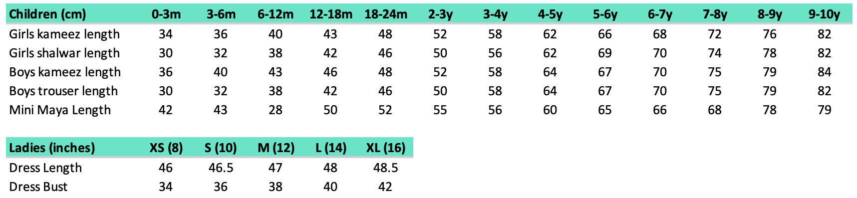 Size Chart