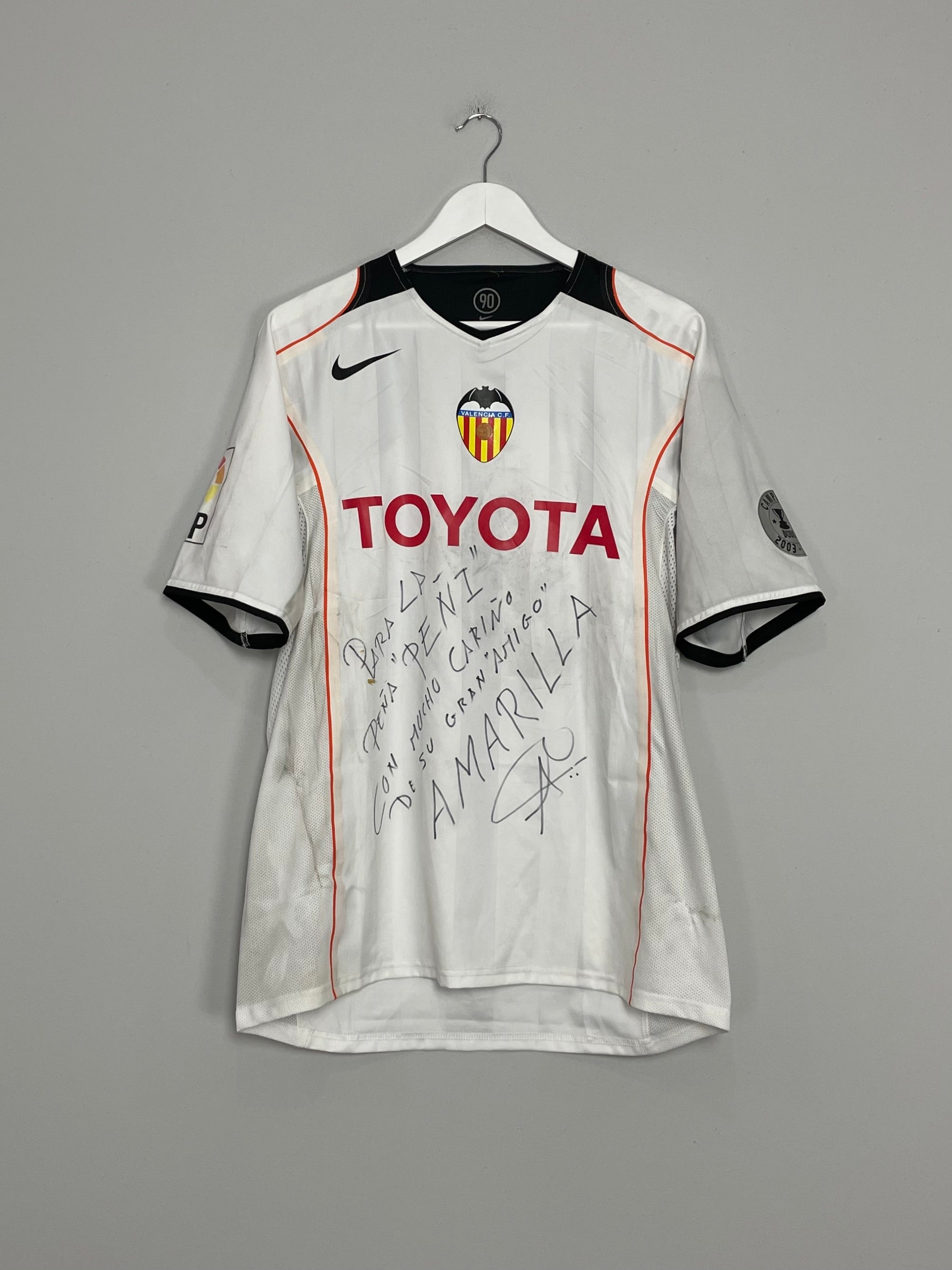 2004/05 VALENCIA AMARILLA #2 *MATCH WORN + SIGNED* HOME SHIRT (L) NIKE