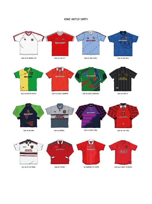 ICONIC MANCHESTER UNITED SHIRTS A3 PRINT