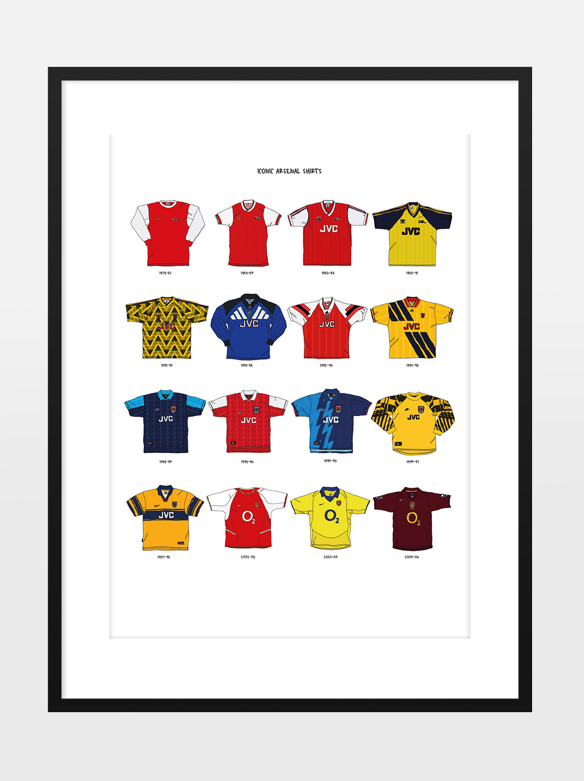 ICONIC ARSENAL SHIRTS A3 PRINT