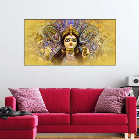 Elegant Durga Maa Face Canvas Wall Painting at DecorGlance