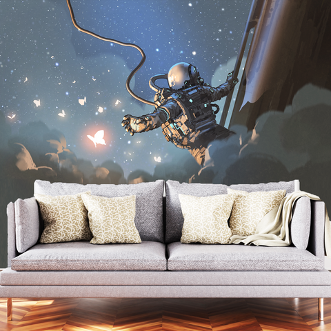 The Astronaut & Glowing Butterflies Wallpaper at DecorGlance