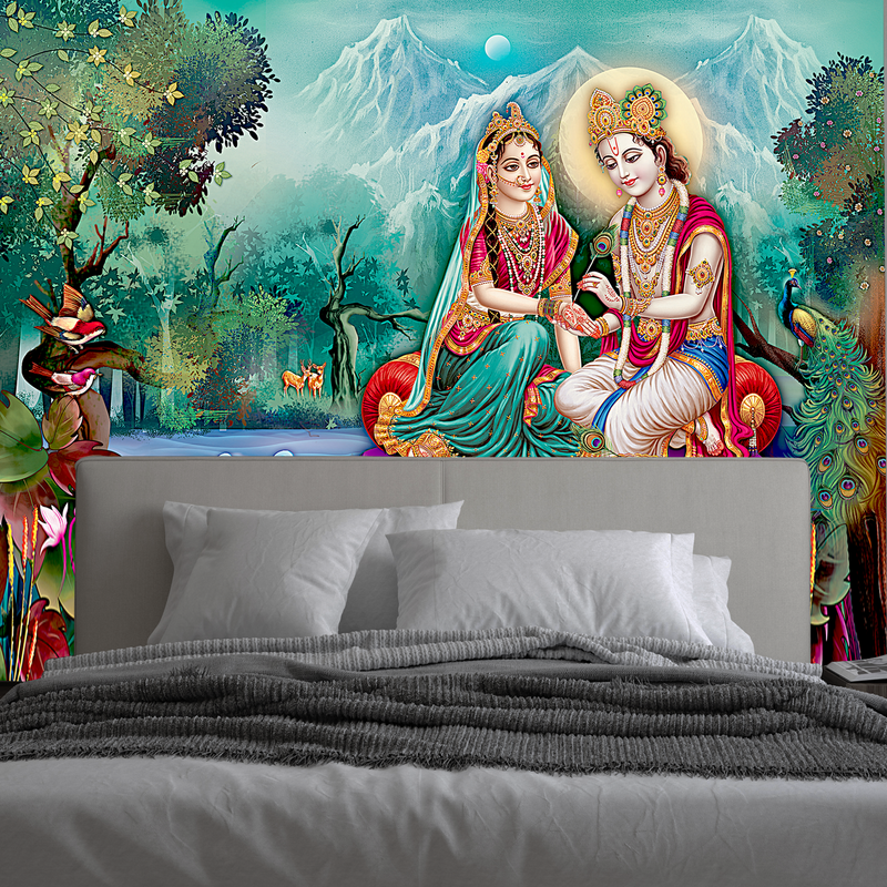 Beautiful Radha Krishna Digitally Printed Wallpaper  DecorGlance