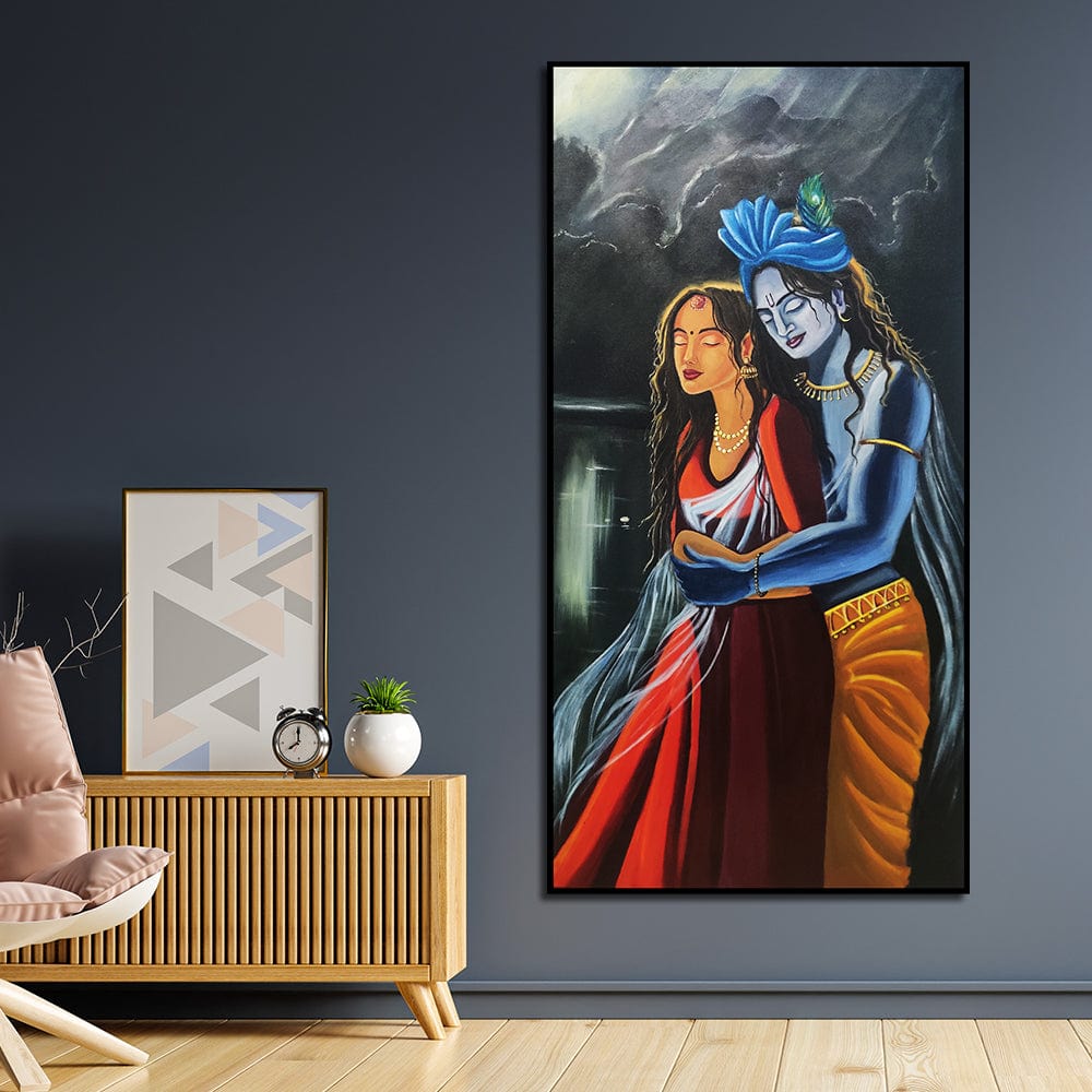 Radha Krishna Abstract Handmade Wall Painting – DecorGlance